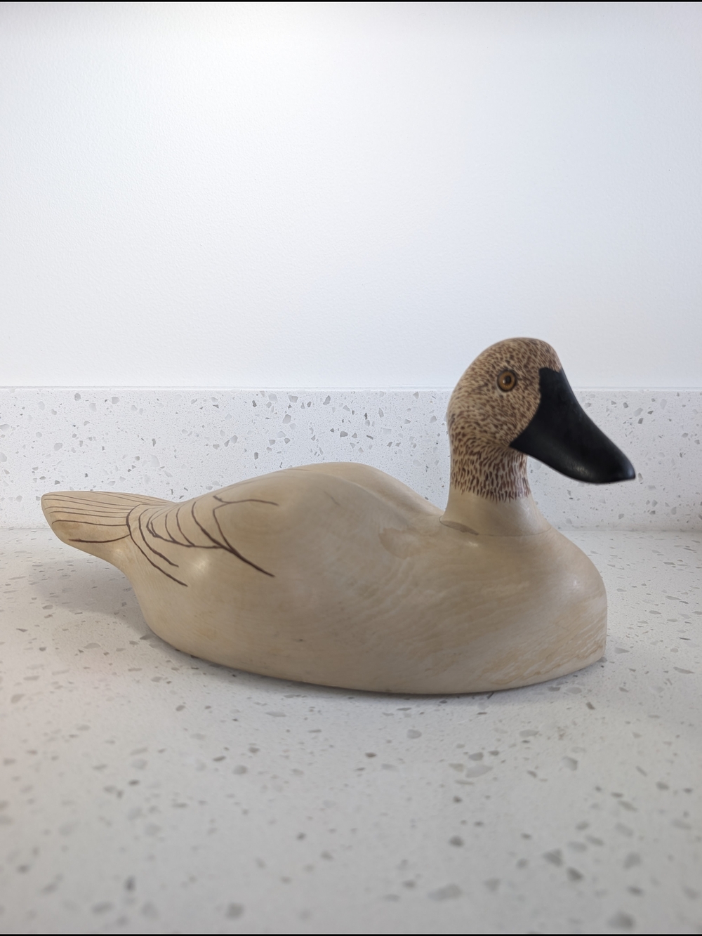 Vintage Handcrafted Wooden Duck Decoy in Natural Brown